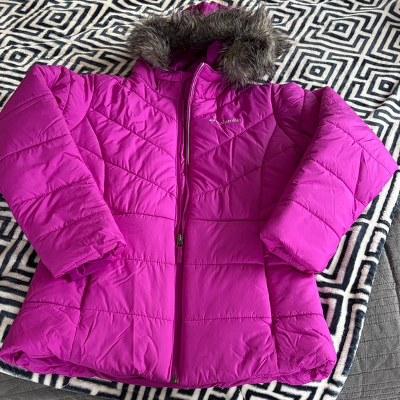 Columbia Kids' Fuchsia Puffer Jacket with Faux Fur Trim